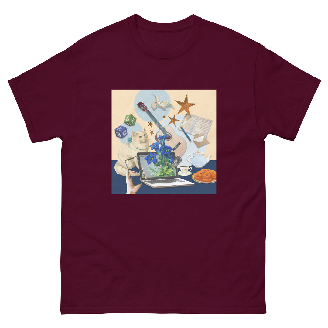 【受注生産】＋LOVE通信 コラージュアートプリントTシャツ | den.den.