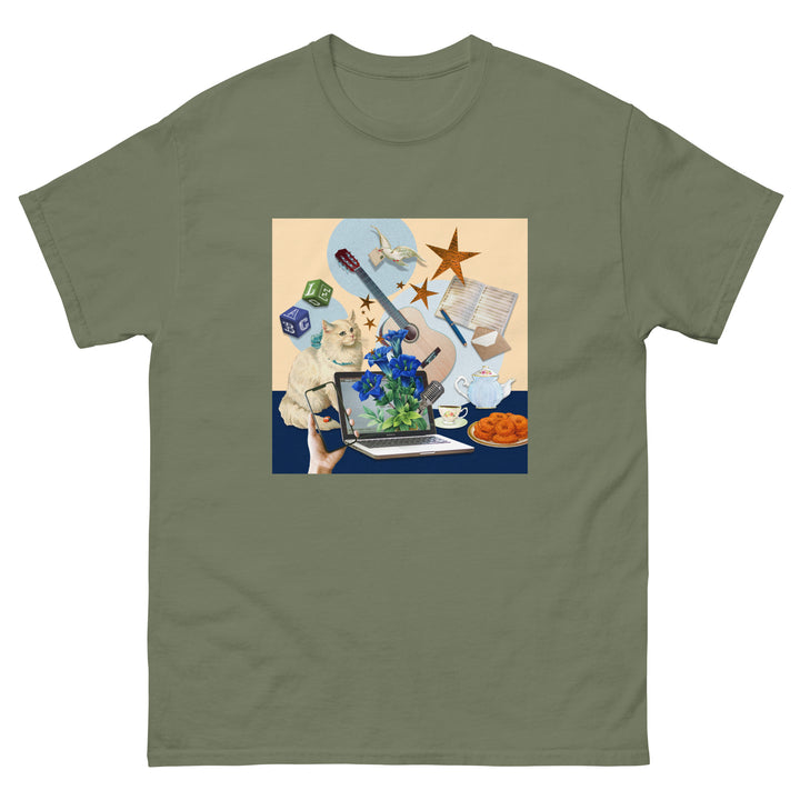 【受注生産】＋LOVE通信 コラージュアートプリントTシャツ | den.den.